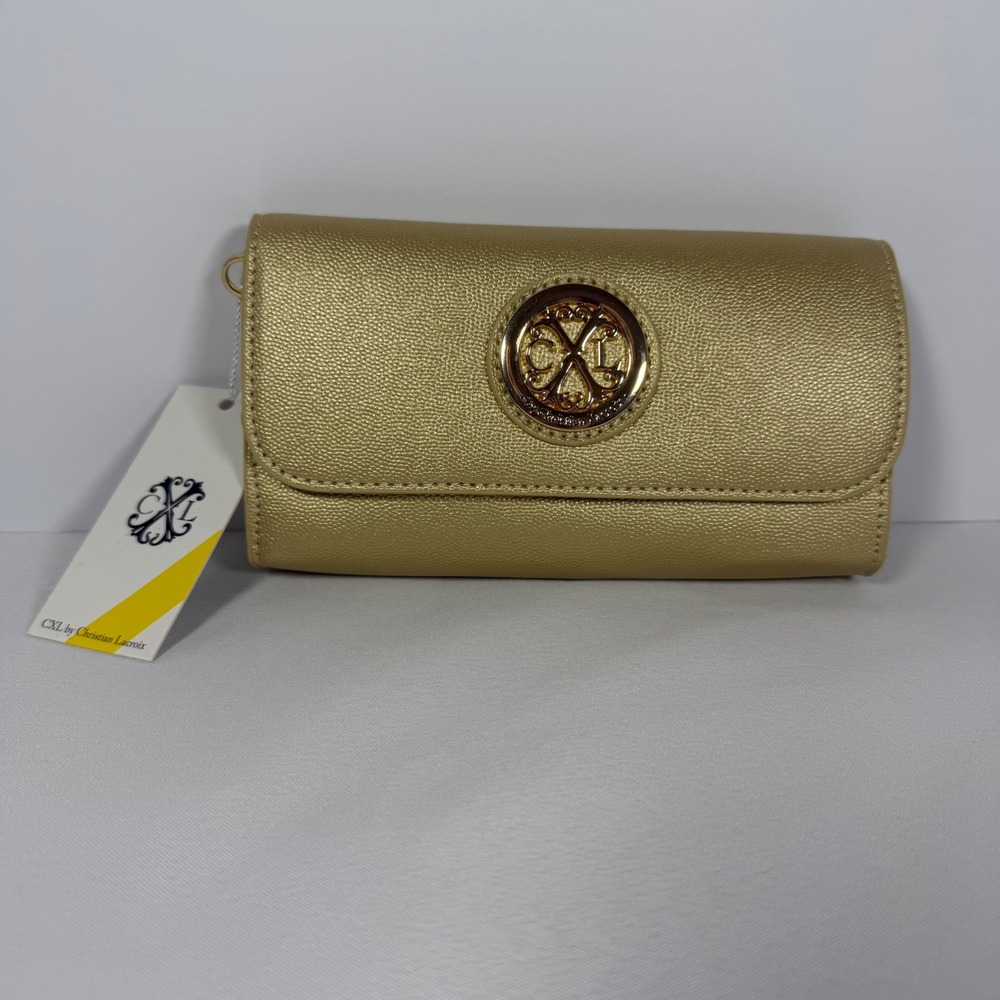CXL Christian Lacroix Gold Clutch Wristlet Wallet  NWT Bali Caviar Luxury Bling